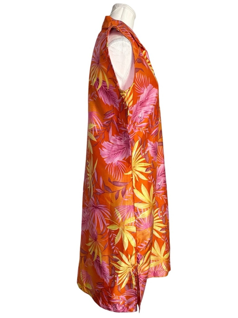 Selene Sport Tropical Orange & Pink Leaf Print Sleeveless Retro Y2K Midi Dress - Picture 3 of 15